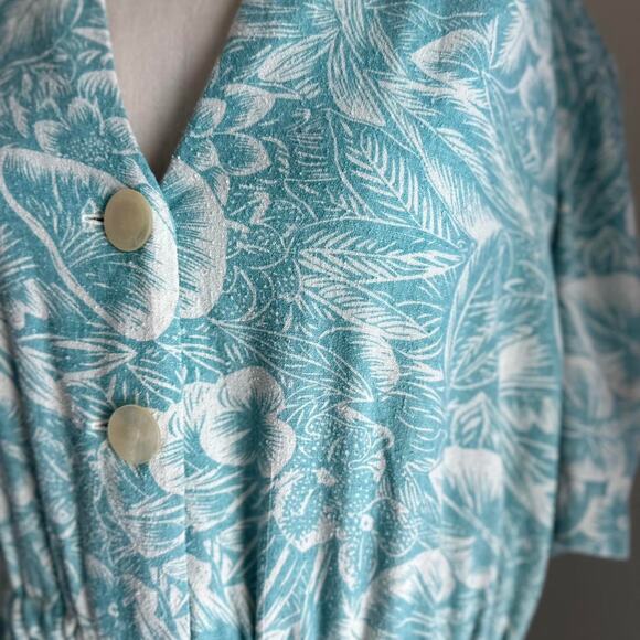 Women’s large dress Aqua White Floral Midi Dress Vintage Summer - Picture 4 of 4